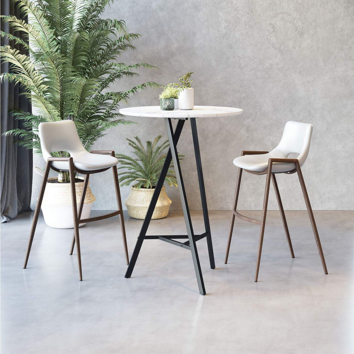 109070 Desi Barstool (Set Of 2) White & Walnut