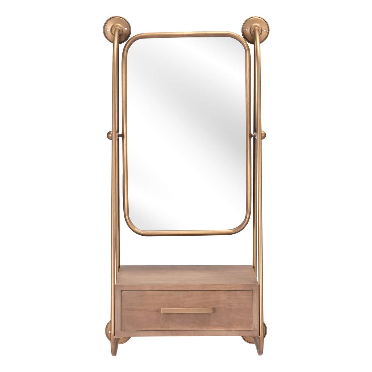 A12232 Peralta Mirror Shelf Brass & Brown