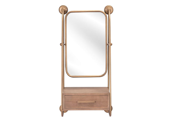 A12232 Peralta Mirror Shelf Brass & Brown