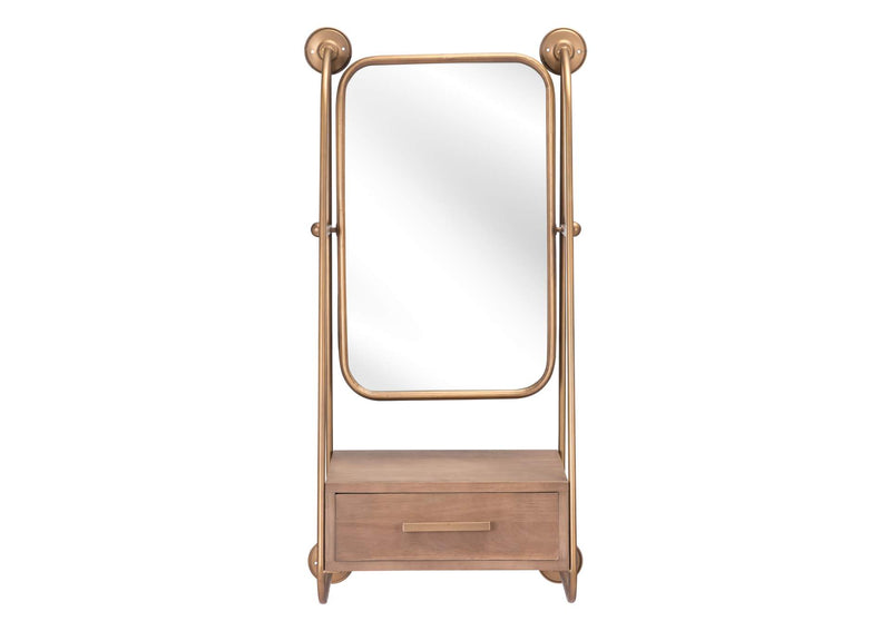 A12232 Peralta Mirror Shelf Brass & Brown