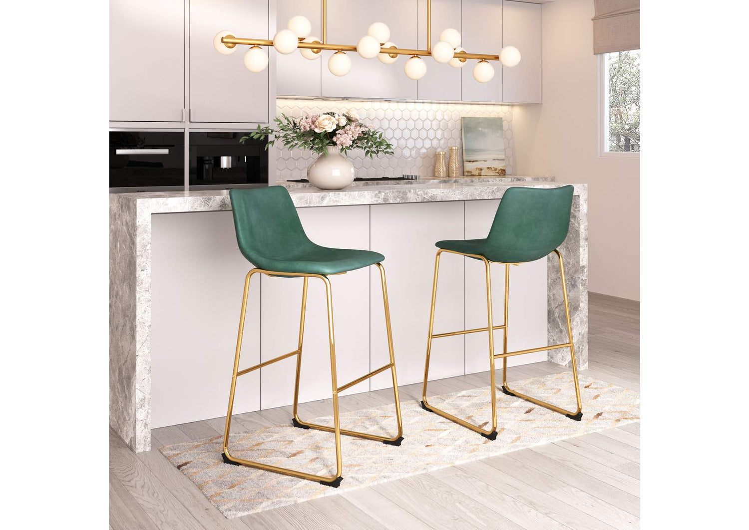 109961 Augusta Barstool (Set Of 2) Green & Gold