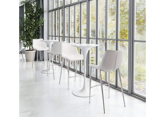 101275 Magnus Barstool (Set Of 2) White & Silver