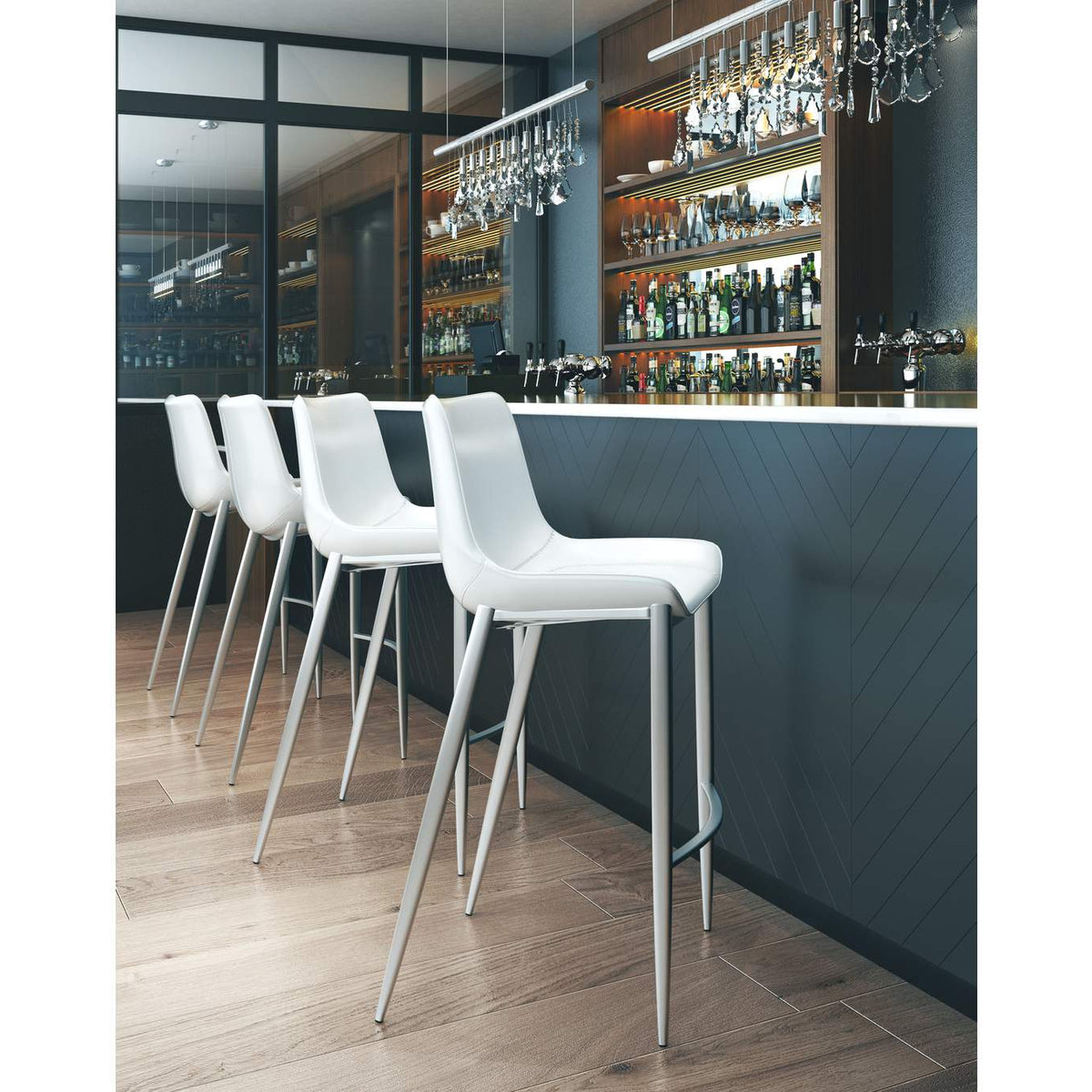 101275 Magnus Barstool (Set Of 2) White & Silver