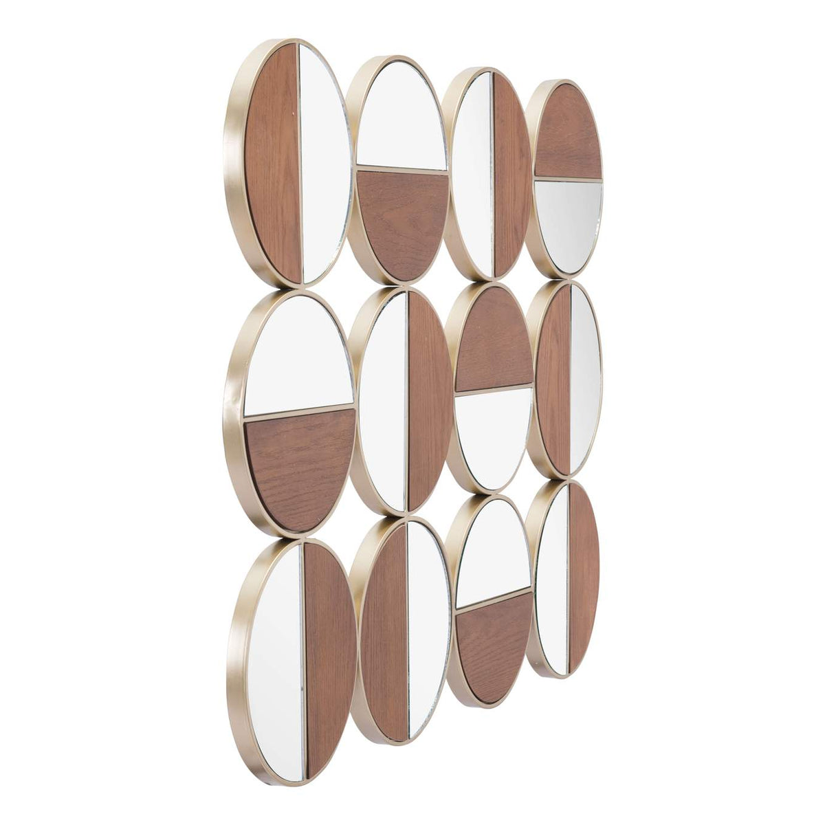 A12201 Cycle Round Mirror Gold & Walnut