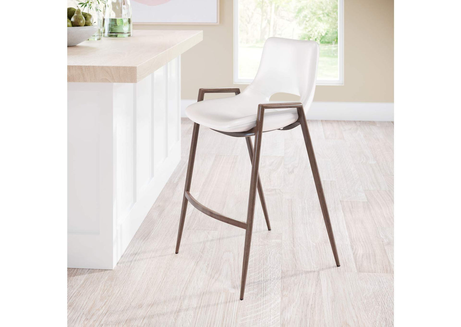 109069 Desi Counter Stool (Set Of 2) White & Walnut