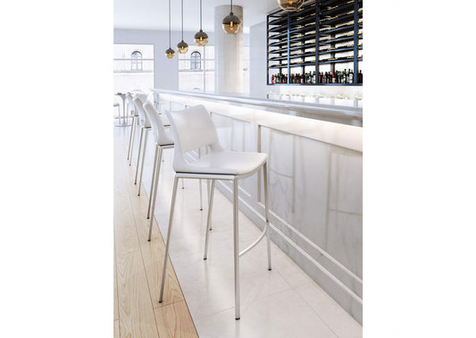 101283 Ace Barstool (Set Of 2) White & Silver