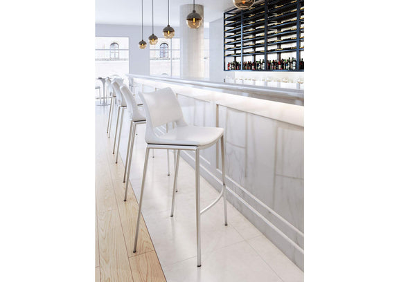 101283 Ace Barstool (Set Of 2) White & Silver