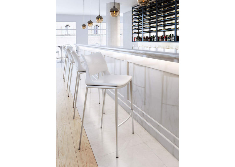 101283 Ace Barstool (Set Of 2) White & Silver
