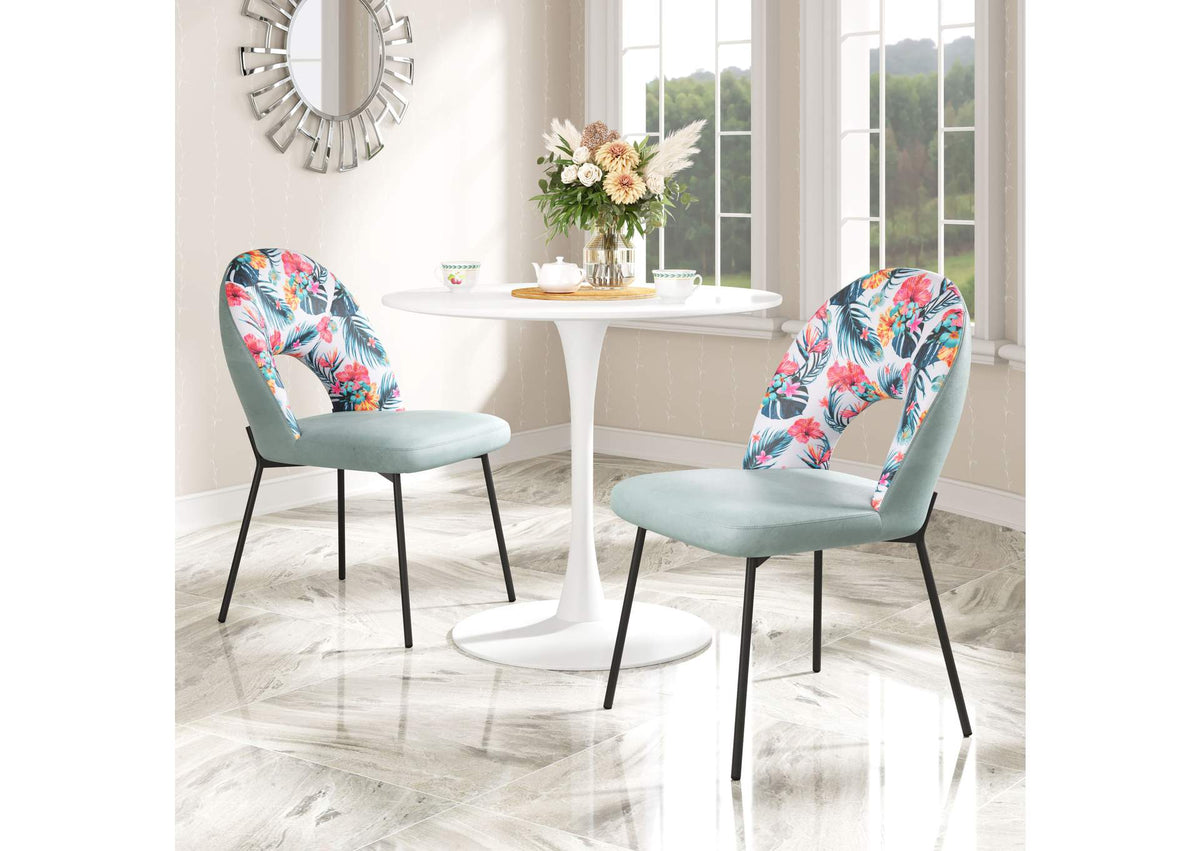 109367 Bethpage Dining Chair (Set Of 2) Multicolor Print & Green