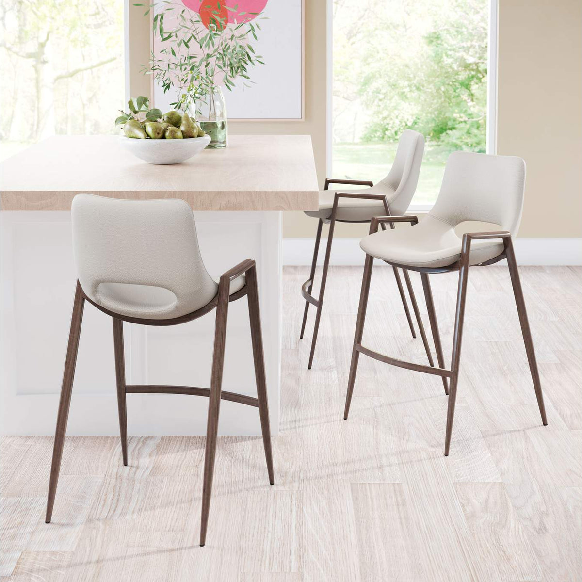 101693 Desi Counter Stool (Set Of 2) Beige & Walnut