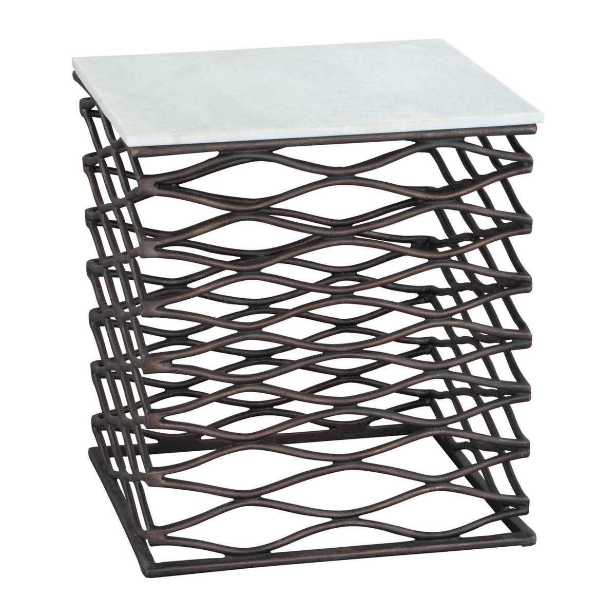 109456 Duke Side Table White & Antique Bronze