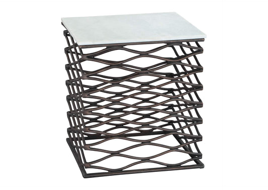 109456 Duke Side Table White & Antique Bronze