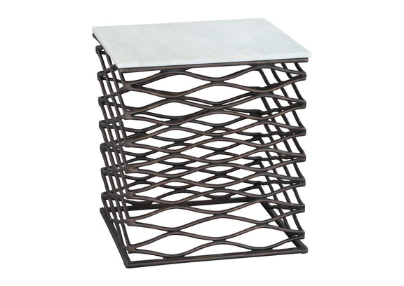 109456 Duke Side Table White & Antique Bronze