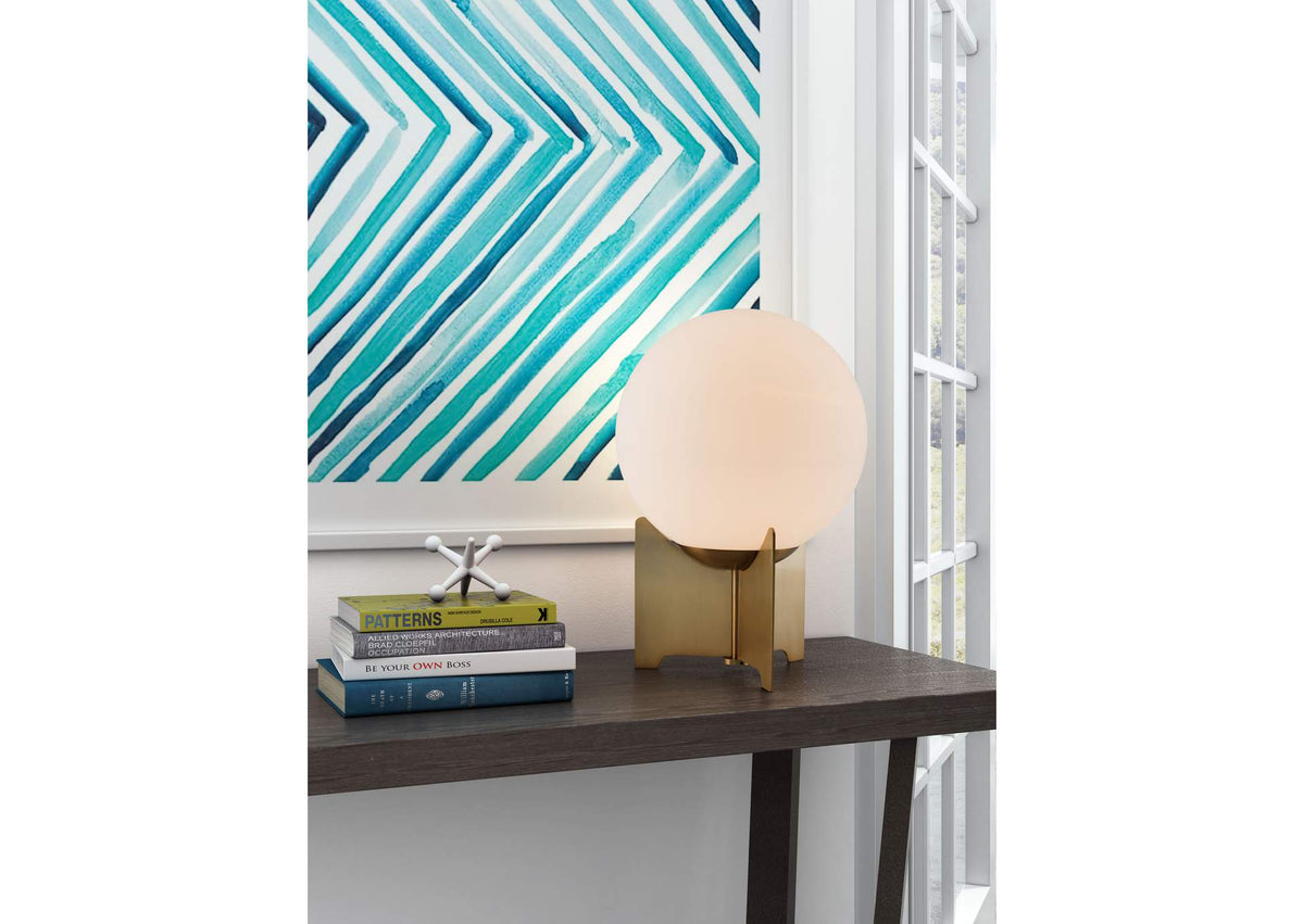 56049 Pearl Table Lamp White & Brass