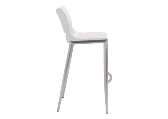 101283 Ace Barstool (Set Of 2) White & Silver
