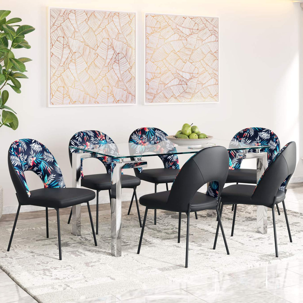 109366 Merion Dining Chair (Set Of 2) Multicolor Print & Black
