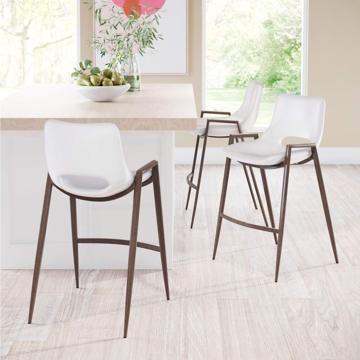 109069 Desi Counter Stool (Set Of 2) White & Walnut