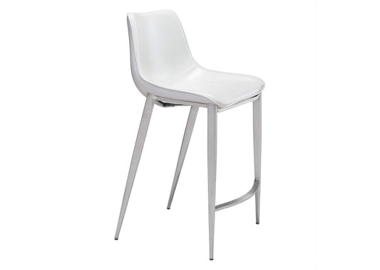 101408 Magnus Counter Stool (Set Of 2) White & Silver