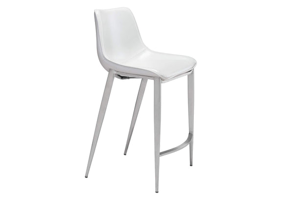 101408 Magnus Counter Stool (Set Of 2) White & Silver