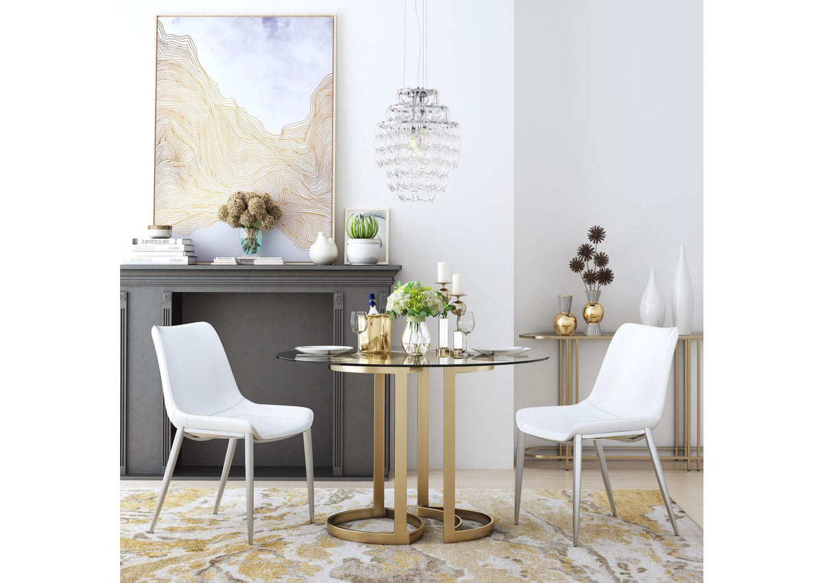 101270 Magnus Dining Chair (Set Of 2) White & Silver