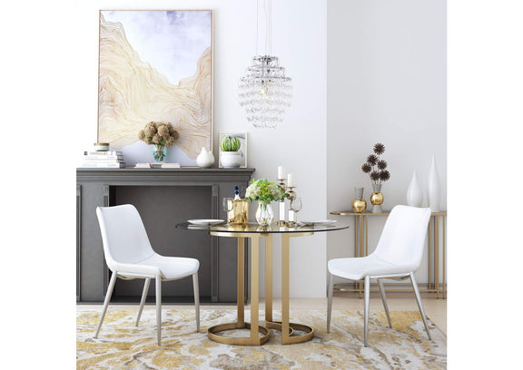 101270 Magnus Dining Chair (Set Of 2) White & Silver