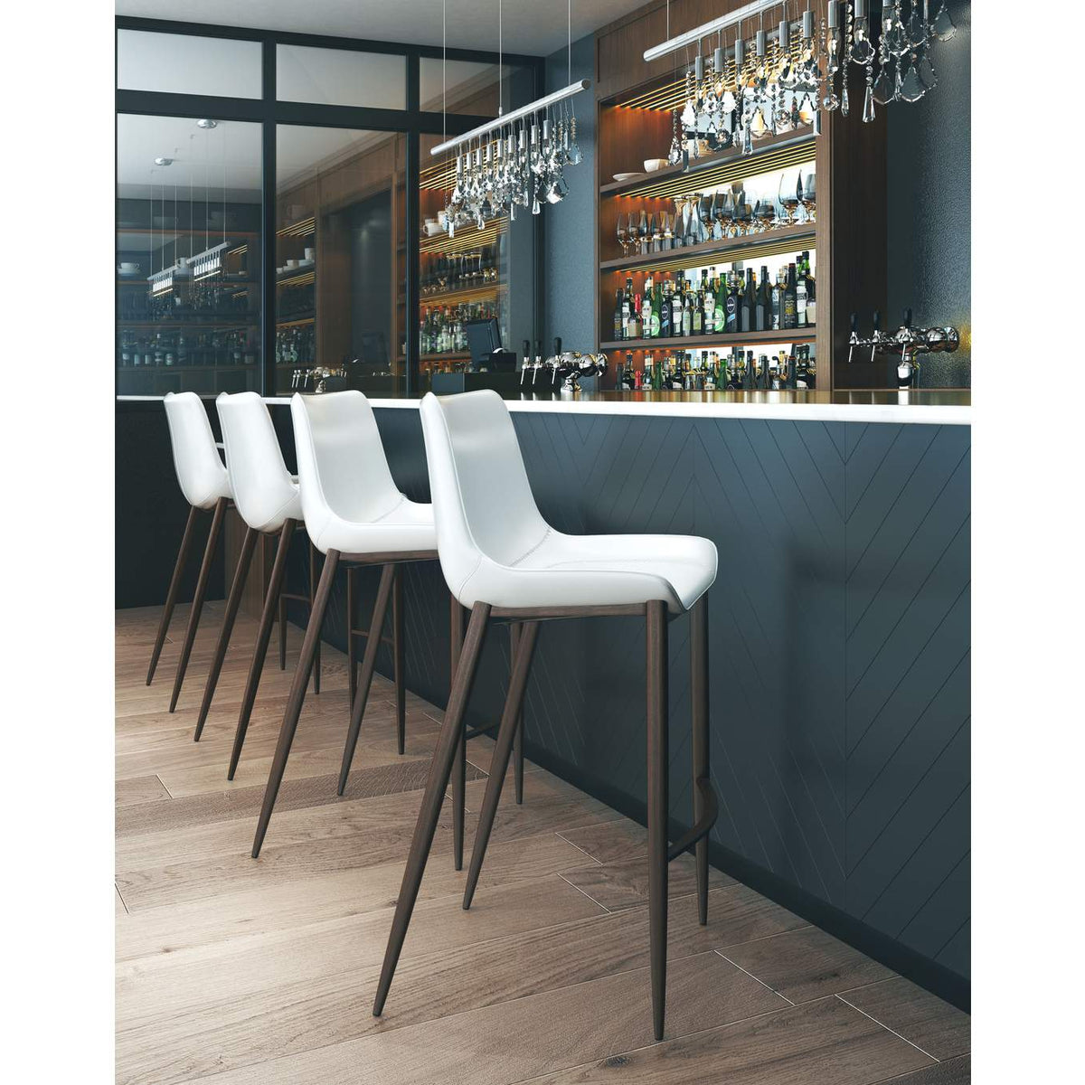 101278 Magnus Barstool (Set Of 2) White & Walnut