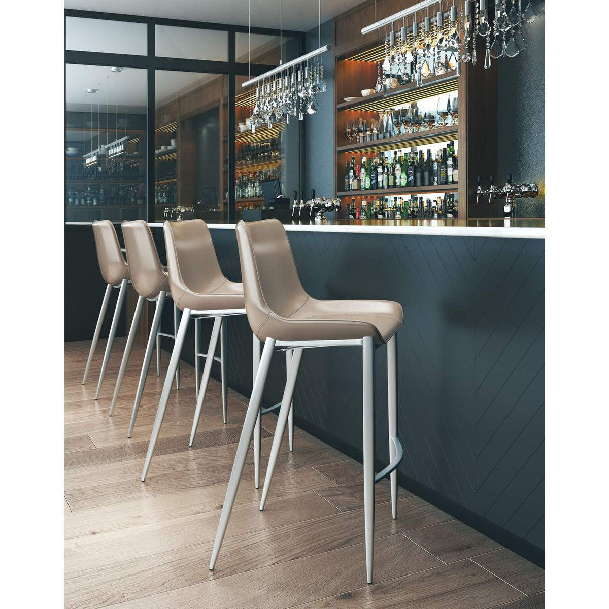 101274 Magnus Barstool (Set Of 2) Brown & Silver