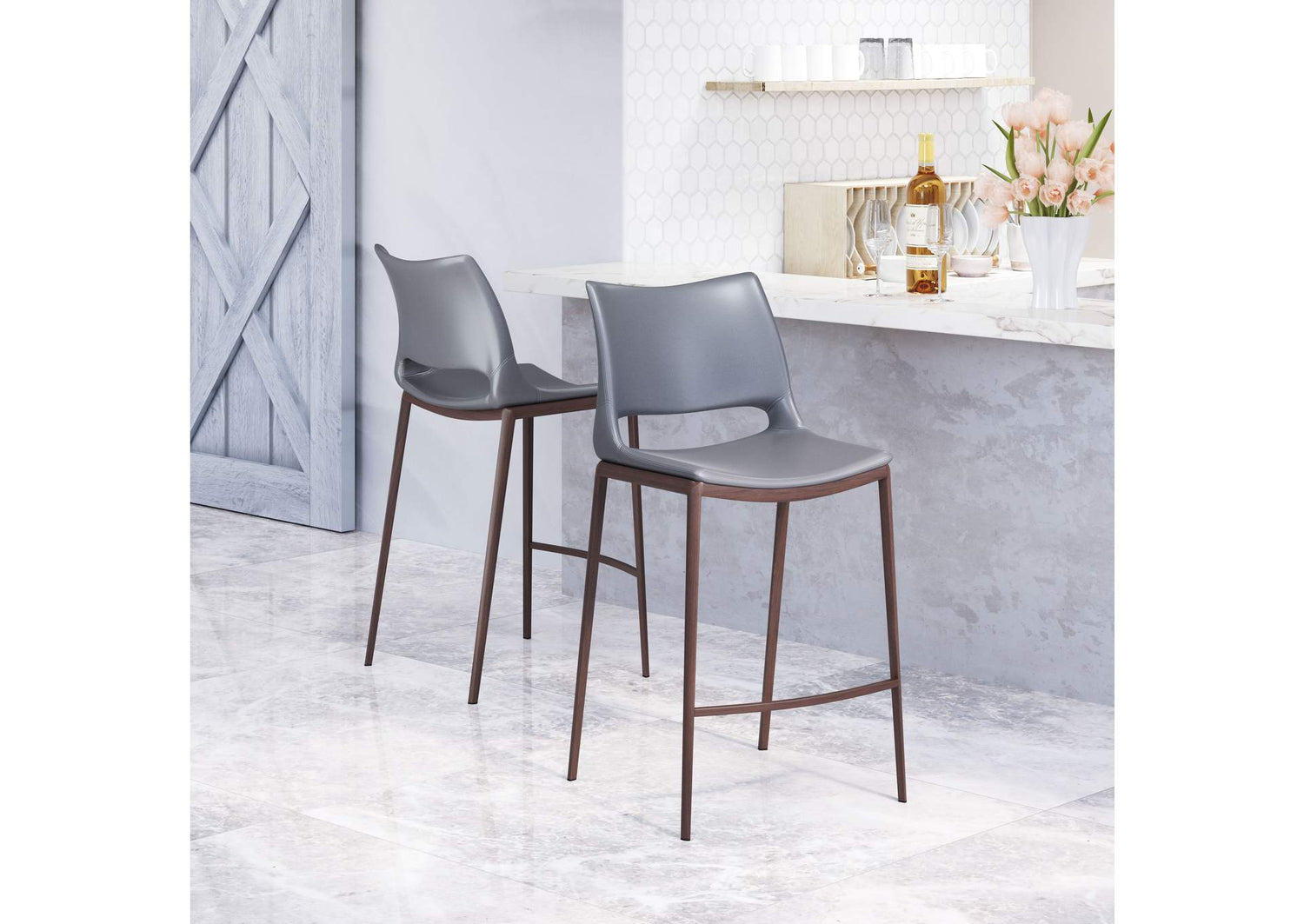 109390 Ace Counter Stool (Set Of 2) Dark Gray & Walnut
