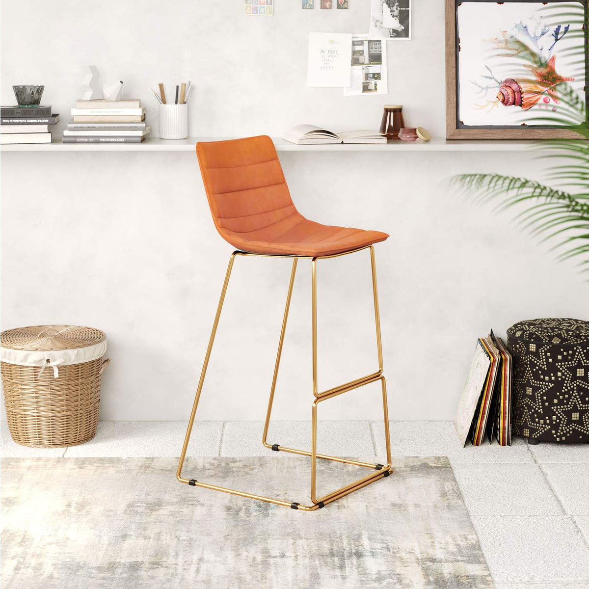 109502 Adele Barstool (Set Of 2) Orange & Gold