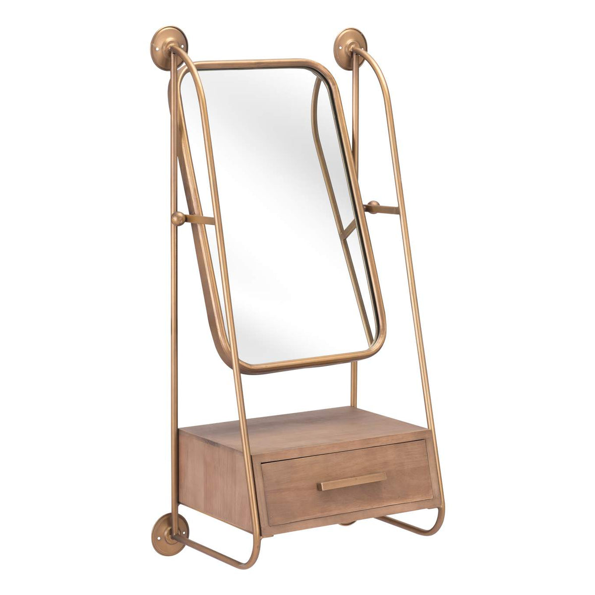 A12232 Peralta Mirror Shelf Brass & Brown