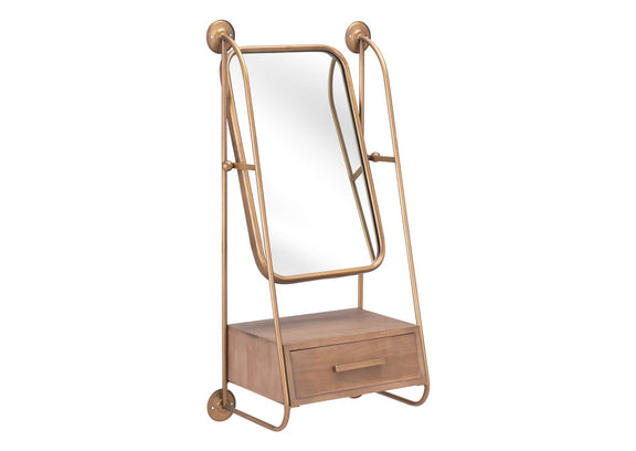 A12232 Peralta Mirror Shelf Brass & Brown