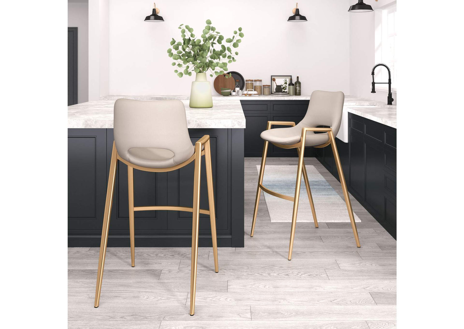 109735 Desi Barstool (Set Of 2) Beige & Gold