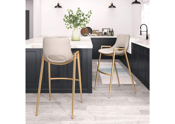 109735 Desi Barstool (Set Of 2) Beige & Gold
