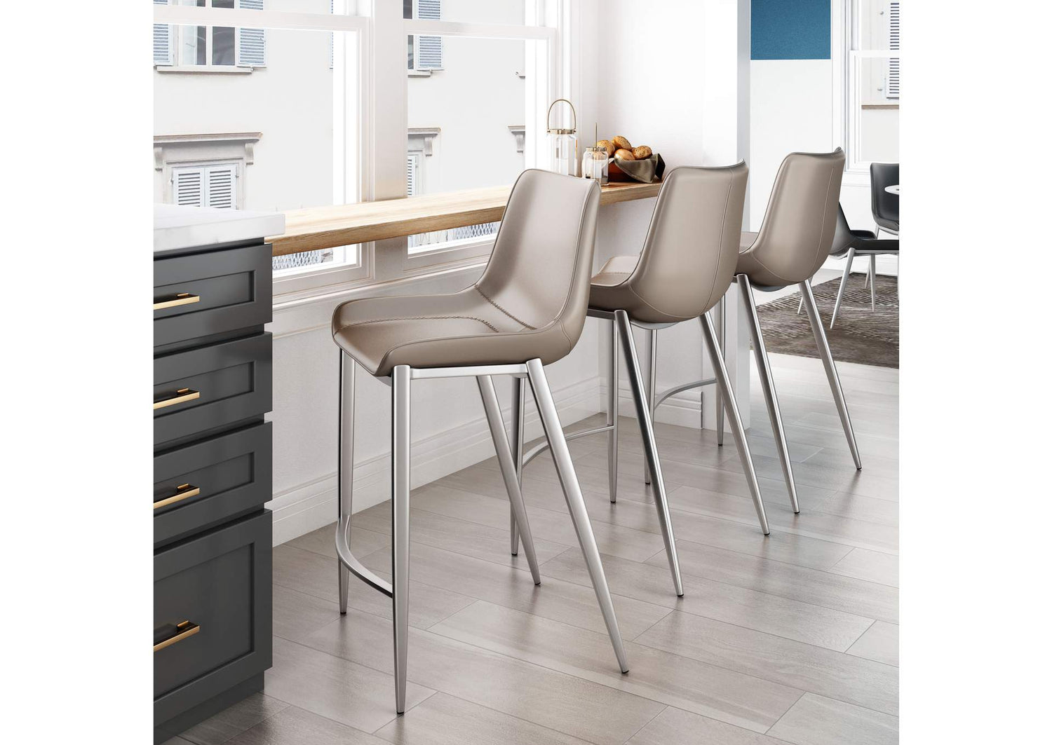 102028 Magnus Counter Stool (Set Of 2) Brown & Silver