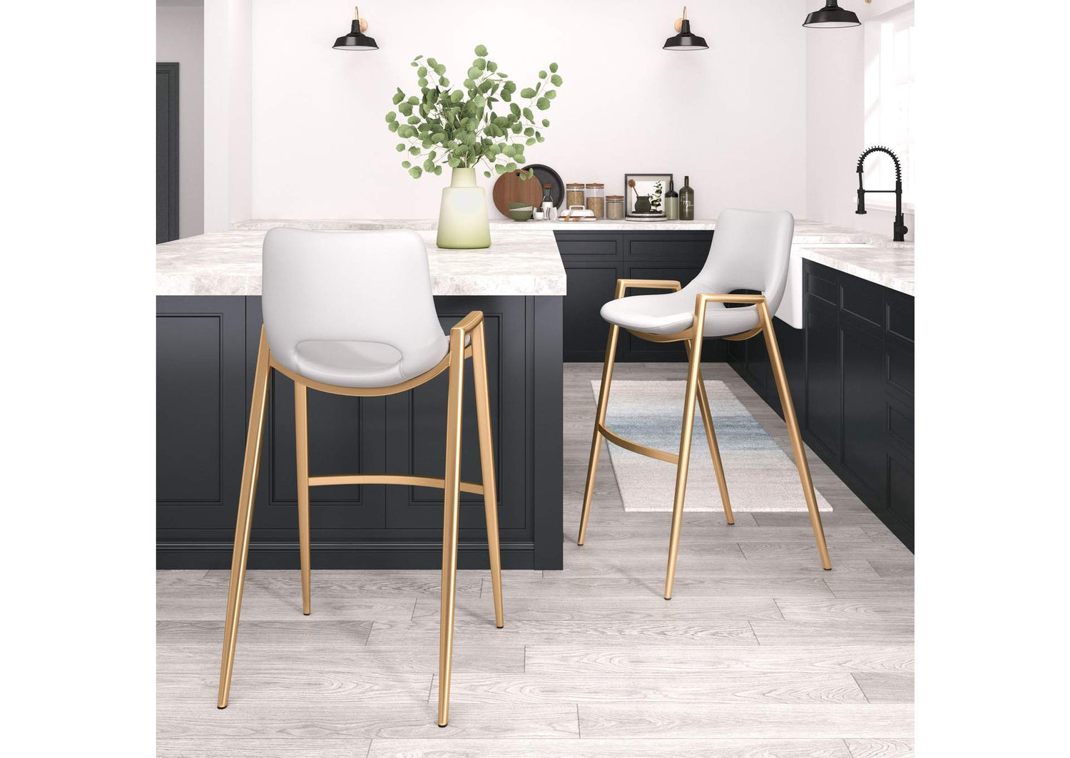 109556 Desi Barstool (Set Of 2) White & Gold
