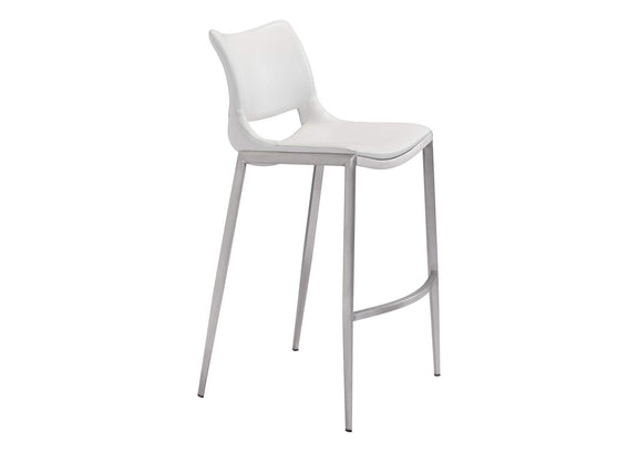 101283 Ace Barstool (Set Of 2) White & Silver