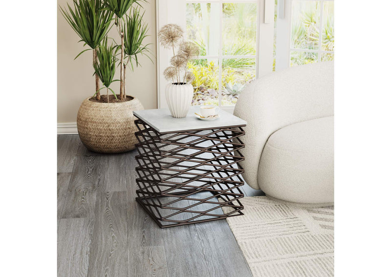 109456 Duke Side Table White & Antique Bronze