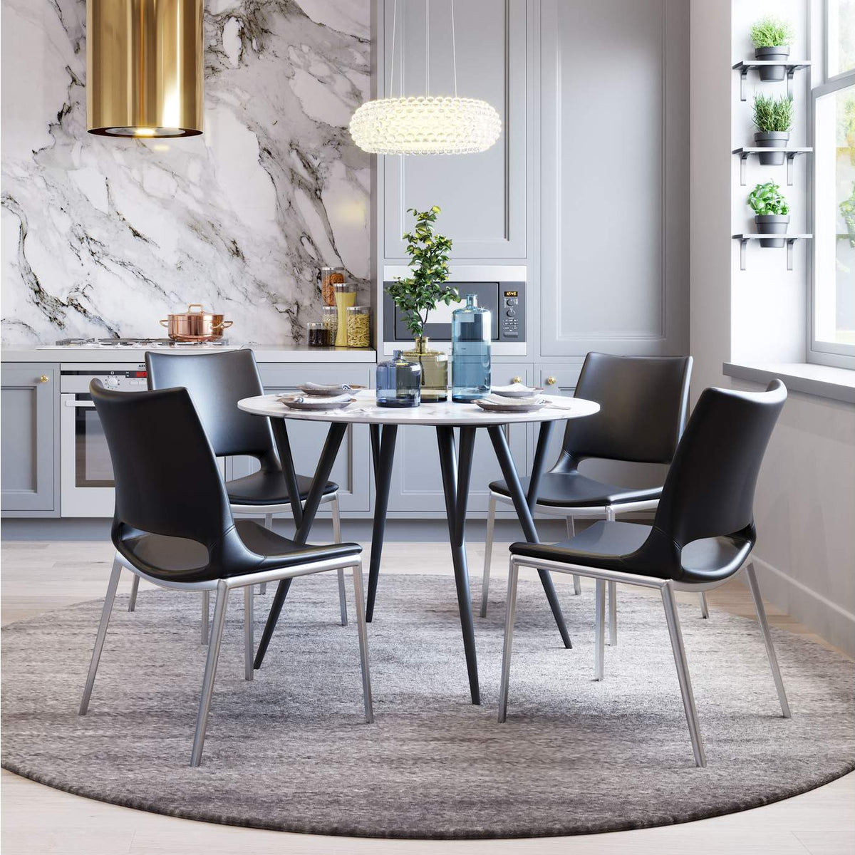 101280 Ace Dining Chair (Set Of 2) Black & Silver