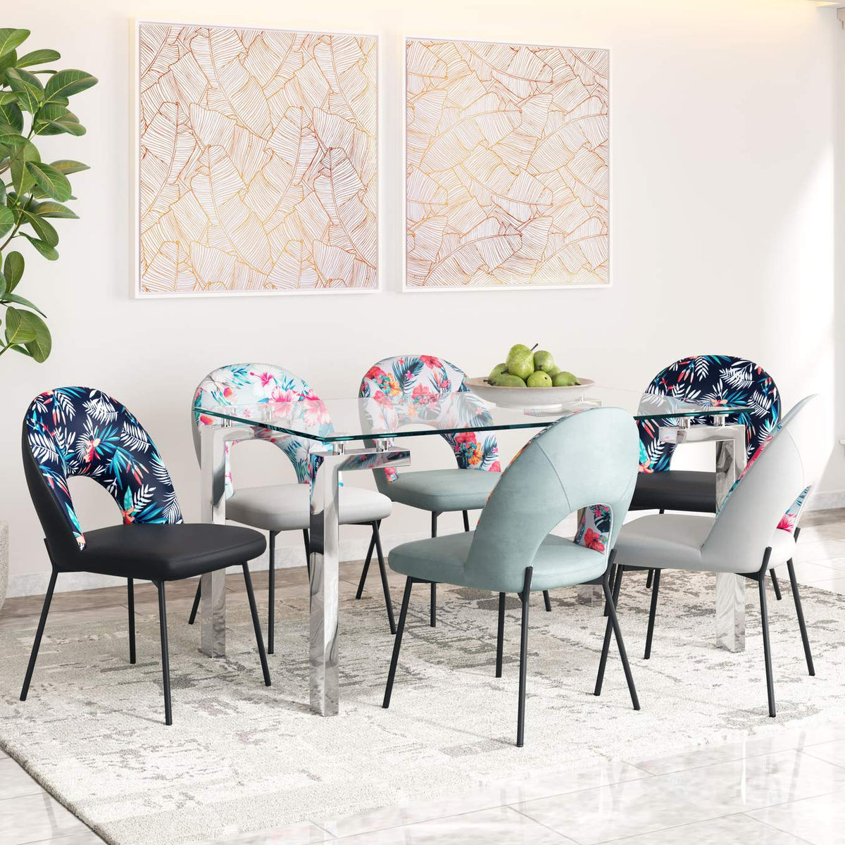 109366 Merion Dining Chair (Set Of 2) Multicolor Print & Black