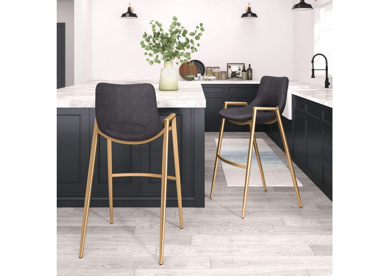 109555 Desi Barstool (Set Of 2) Black & Gold