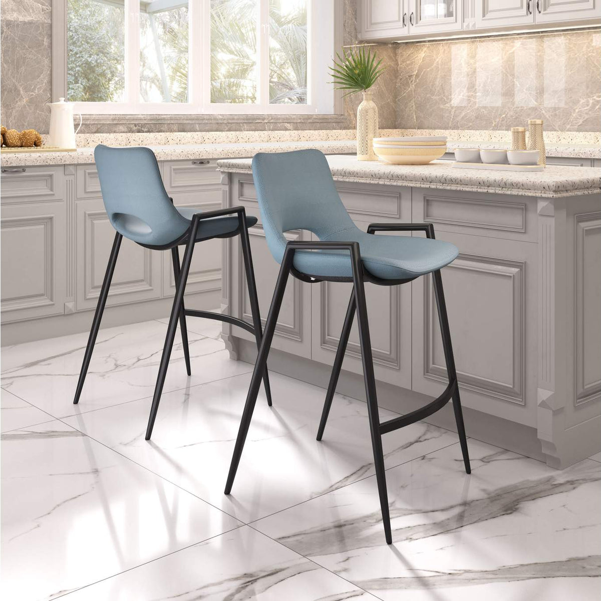 109539 Desi Counter Stool (Set Of 2) Azure Gray