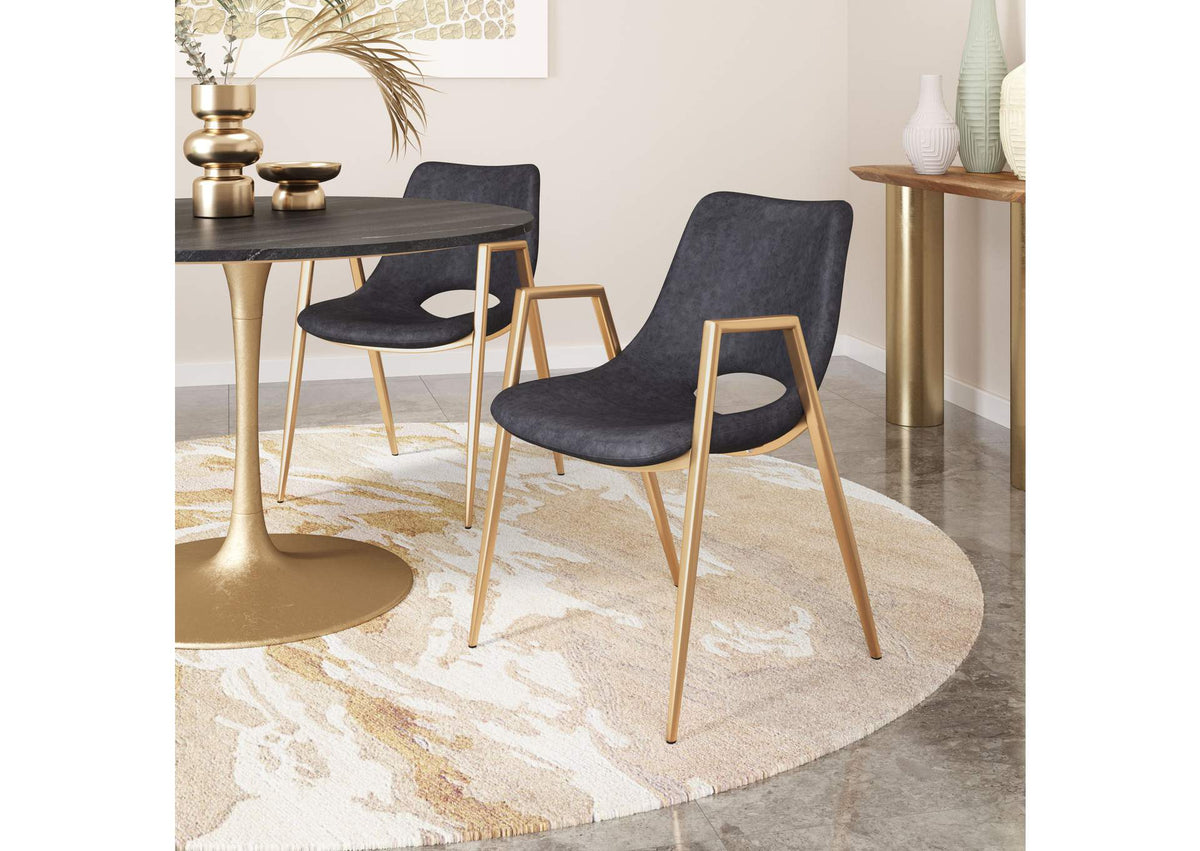109549 Desi Dining Chair (Set Of 2) Black & Gold