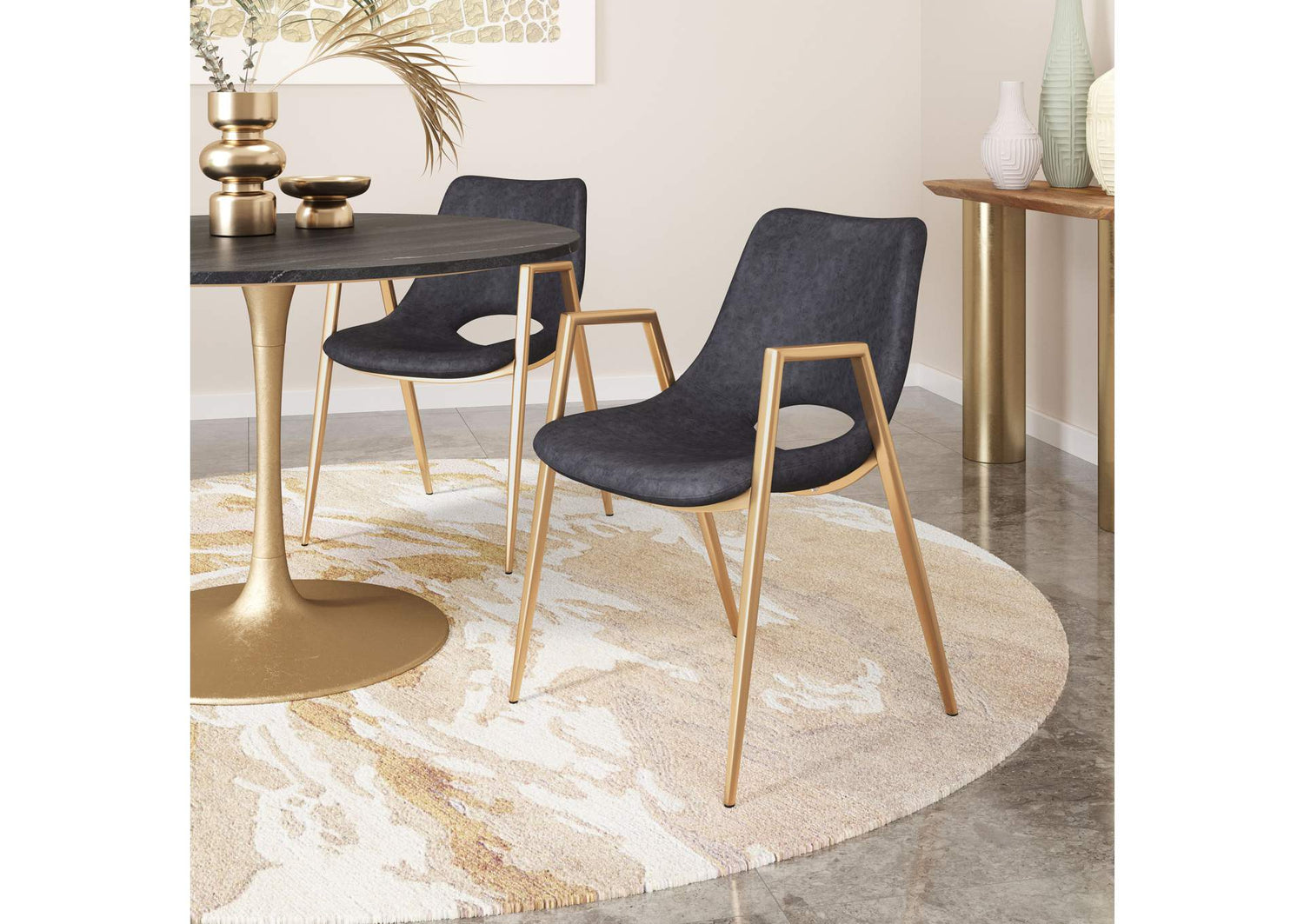 109549 Desi Dining Chair (Set Of 2) Black & Gold