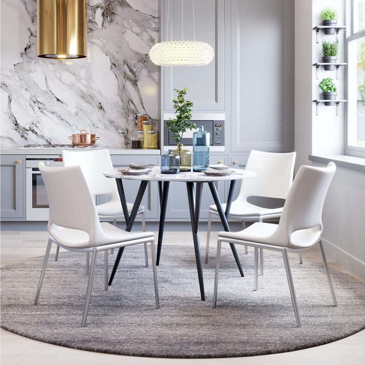 101279 Ace Dining Chair (Set Of 2) White & Silver
