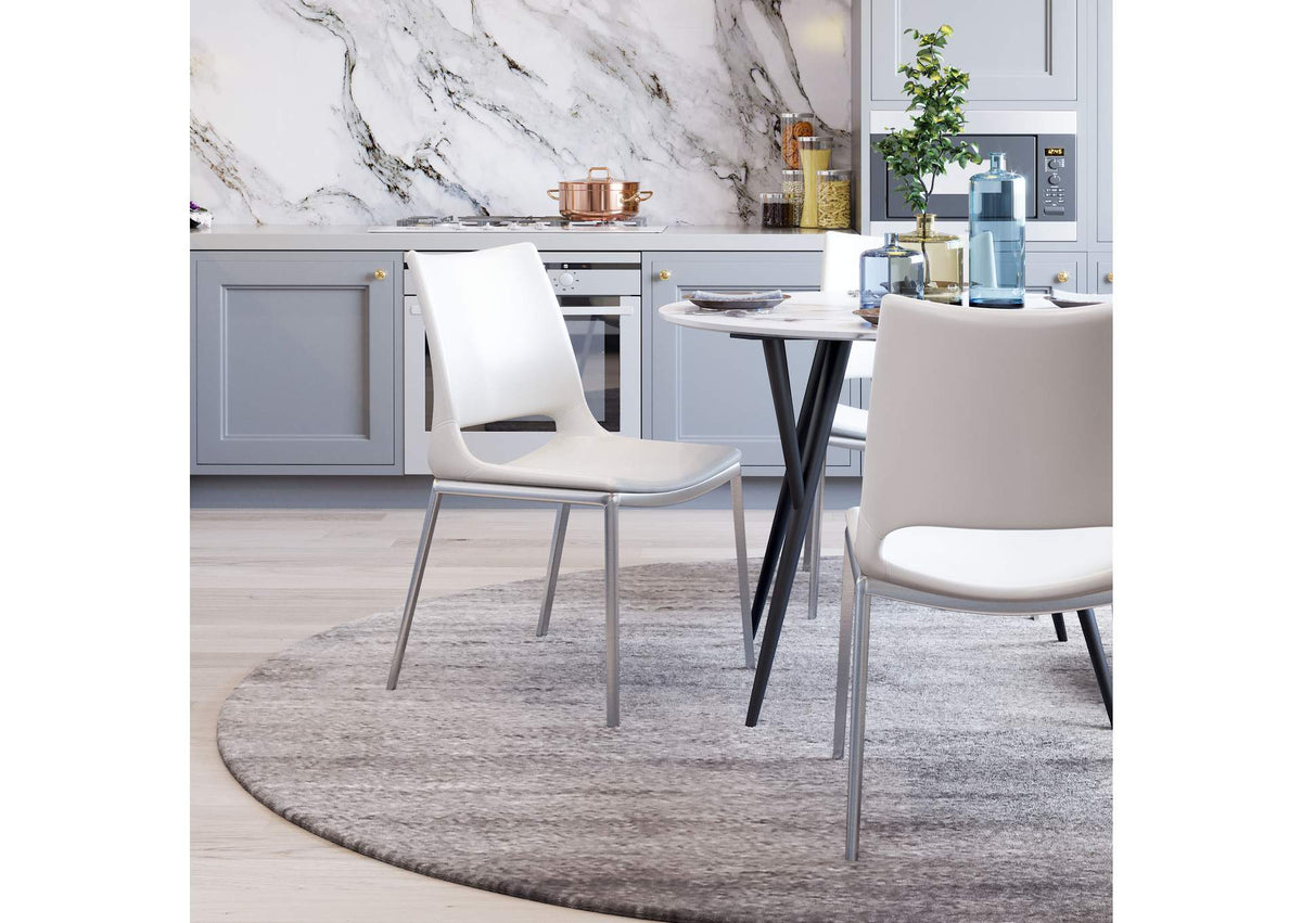 101279 Ace Dining Chair (Set Of 2) White & Silver