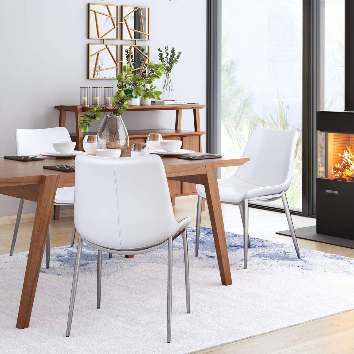 101270 Magnus Dining Chair (Set Of 2) White & Silver