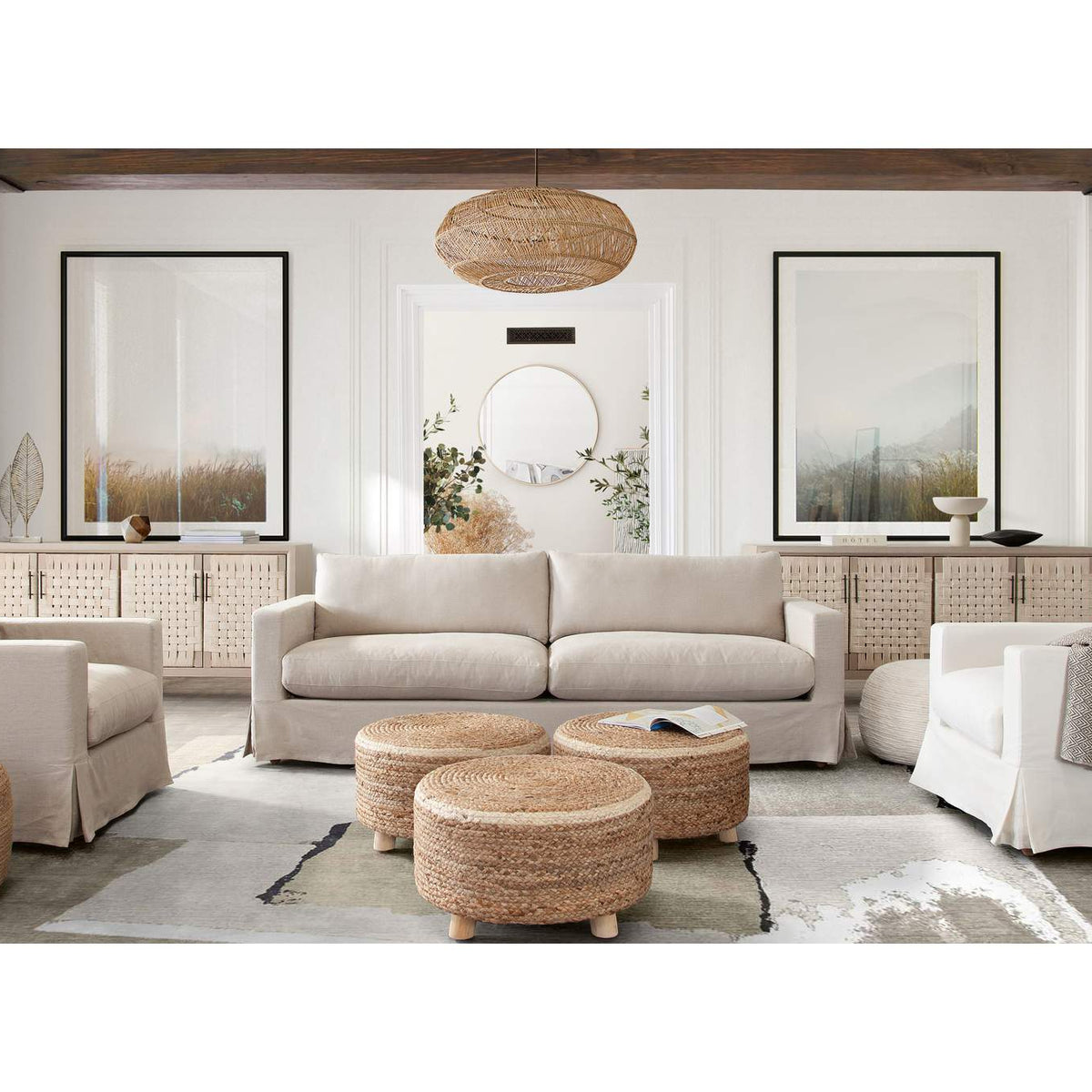 SAVANNAHSOSD Savannah Slip-cover Sofa In Sand Natural Linen