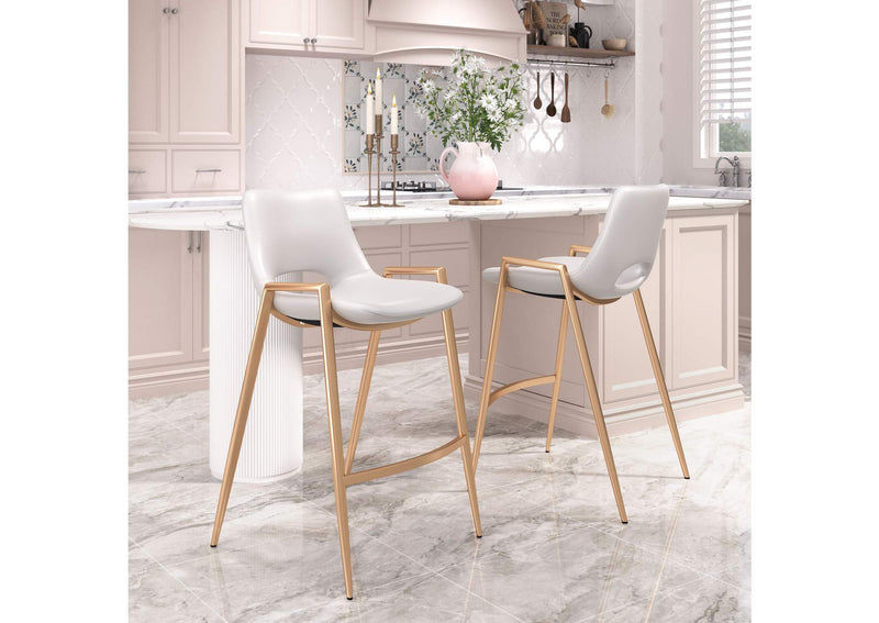 109553 Desi Counter Stool (Set Of 2) White & Gold
