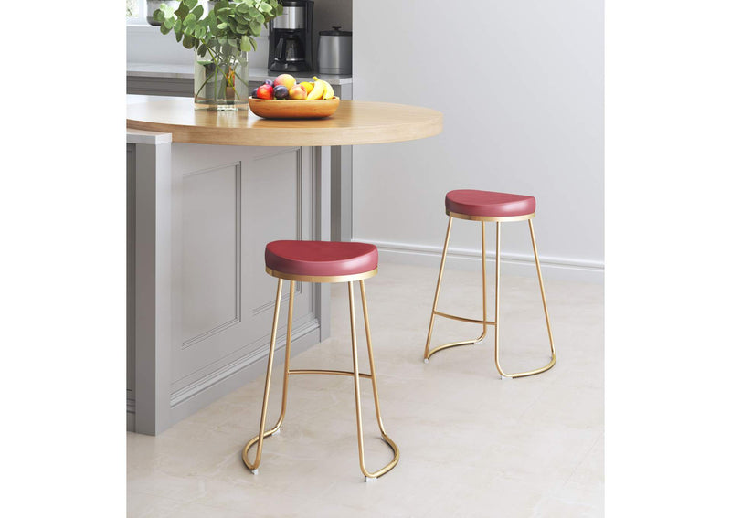 101261 Bree Counter Stool (Set Of 2) Burgundy & Gold