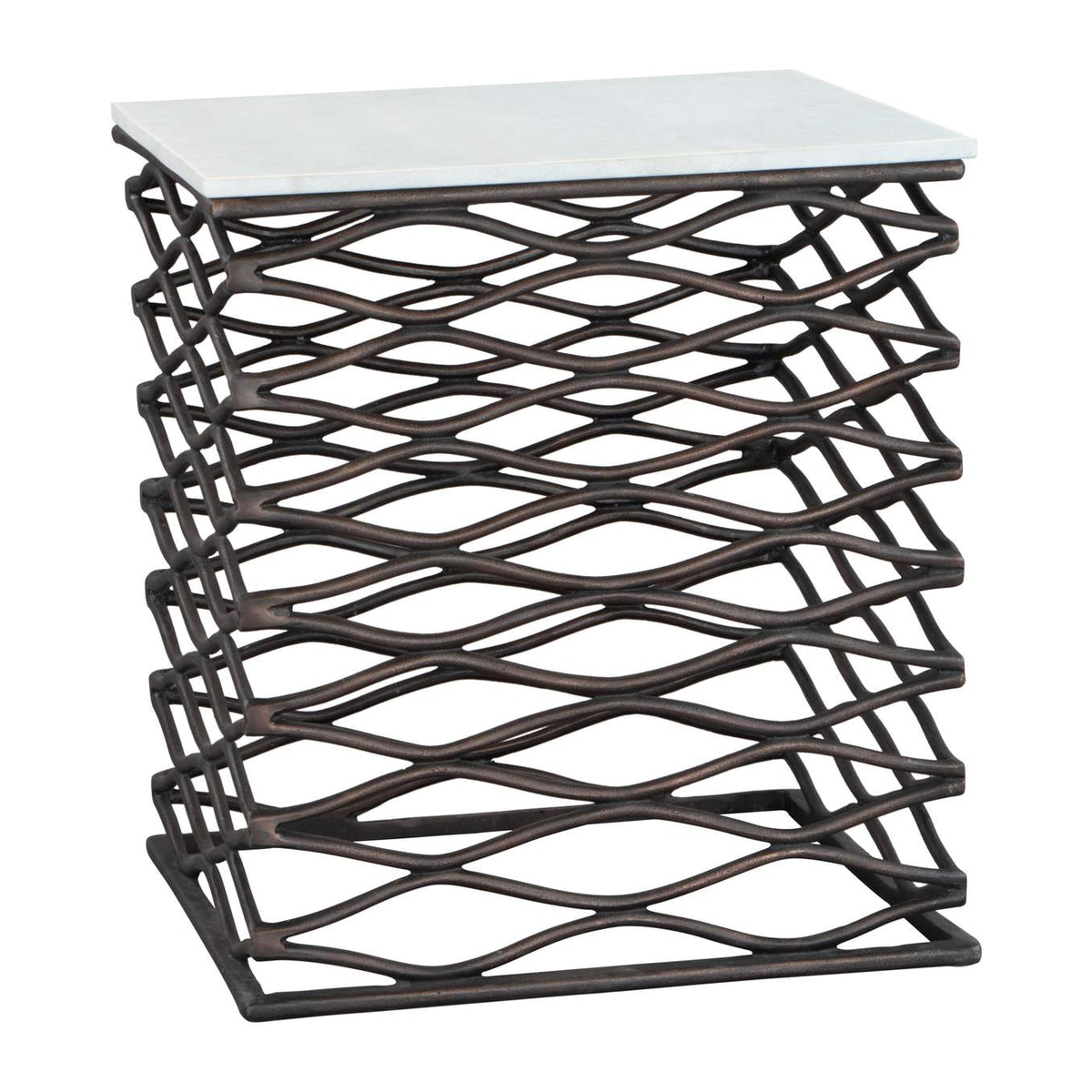 109456 Duke Side Table White & Antique Bronze